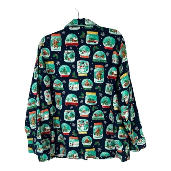 Nick & Nora Snow Globe Sock Monkey Pajama Top Blue EUC Sz XXL - Picture 2 of 8